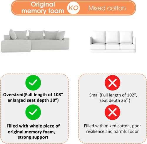 Vista 4 de Sofá seccional moderno de 108 pulgadas, sofás modulares convertibles en forma de L, sofás tapizados con asiento profundo, sofá de esponja apto