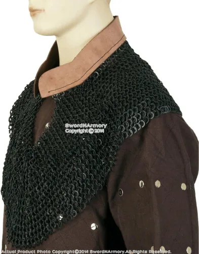Vista 3 de Medieval Chainmail Aventail wCollar de Cuero Anillo Redondo Remachado 18G Acero