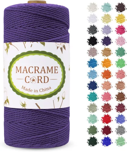 Vista 20 de Cordón de macramé de 0.079 pulgadas, hilo de cuerda de macramé de color de 0.07 pulgadas x 219 yardas, cuerda de algodón natural, 3 hebras para Aqua