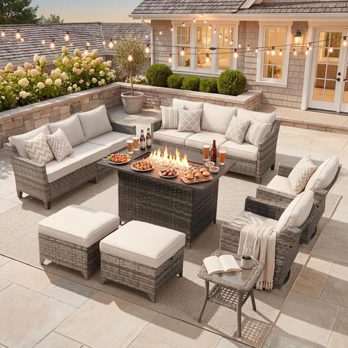 Vista 58 de Belord Sofá de patio exterior acolchado de 3 asientos de lujo de 6 pulgadas Cojín de mimbre marrón/beige de 6 pulgadas