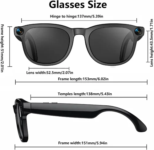 Vista 7 de REEDTOCK Lentes inteligentes con inteligencia artificial con cámara, grabación de video HD 1080P, gafas de cámara Bluetooth de 8 MP, cancelación