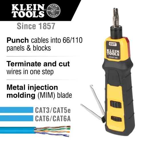 Vista 5 de Klein Tools VDV501-851 Kit de probador de cables y herramienta de perforación de impacto con hoja 66/110 y Klein Tools VDV226-110 Trinquete modular