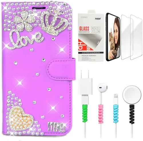 Vista 9 de Bling SSBLDwSPCPSeries-20 - Funda de piel con tapa y protector de pantalla y cable