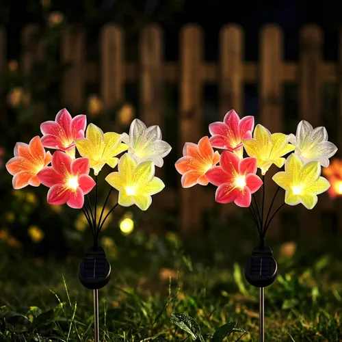 Vista 8 de Rempry Paquete de 2 luces solares de lirio de jardín, multicolor