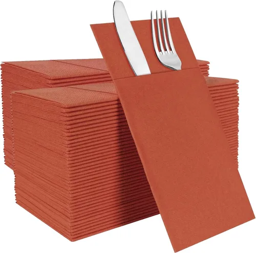 Vista 10 de Servilletas negras desechables con sensación de lino con bolsillo integrado para cubiertos, preplegadas para cuchillos y tenedores, servilletas