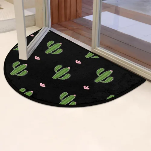 Vista 5 de Tapete semicircular con estampado de cactus tropical, antideslizante, absorbente, lavable, de bienvenida, para el hogar, interior, entrada, zonas