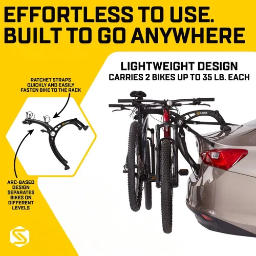 Vista 3 de Saris Bones EX - Portaequipajes para maletero de auto para 2 bicicletas, duradero, libre de óxido, correas anti-balanceo, fabricado en EE. UU.