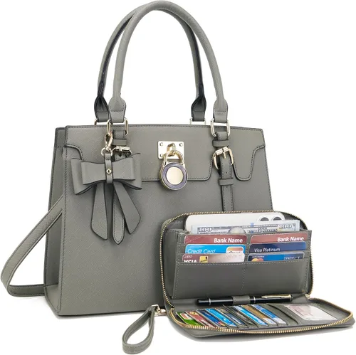 Vista 12 de Qiyuer - Bolsos y carteras para mujer, juego de damas con asa superior, bolso de hombro, bolso de trabajo con cartera de embrague a juego, 2 piezas
