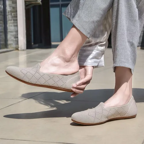 Vista 2 de poemlady Zapatos planos de ballet para mujer, zapatos de vestir de punto con punta redonda sin cordones, zapatos planos de bailarina para mujer