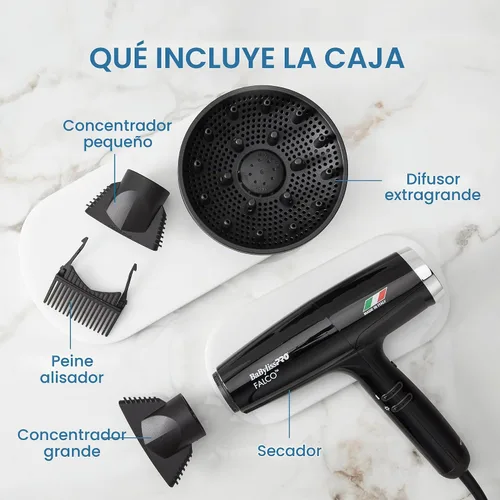 Vista 6 de BaBylissPRO® Nano Titanium™ Professional Italian High-Speed Falco Hair Dryer - 2000 watts and Ionic Negro
