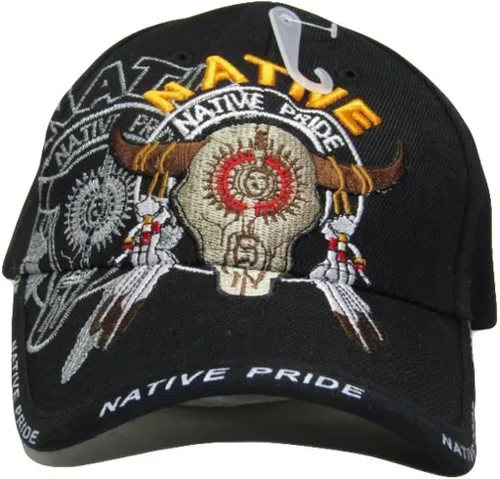Vista 4 de Gorra bordada india negra con diseño de calavera de toro nativo, Multi