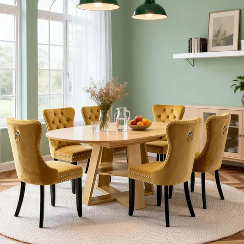 Vista 37 de Juego de 4 mesas de comedor redondas de 5 piezas para 4, 43.3 a 59 pulgadas, extensibles, redondas a ovaladas, juego de 4, mesas de comedor de Mesa