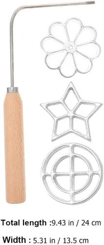 Vista 6 de BESTonZON Juego de timbales de roseta de aluminio para hornear gofres con mango de madera en forma de flor de estrella, molde sueco casero, molde