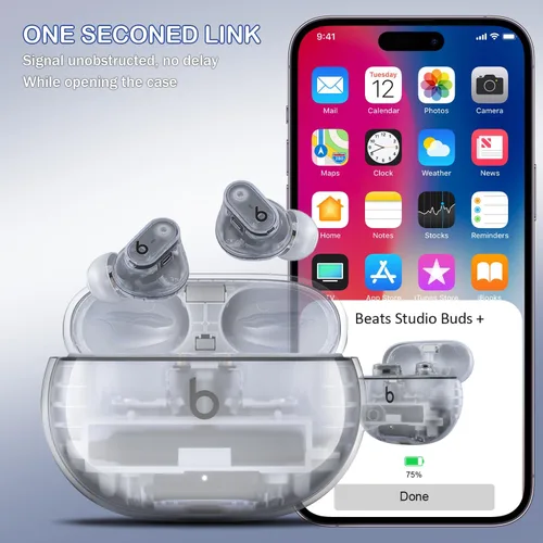 Vista 6 de Beat Studio Buds + (2023) / Beat Studio Buds 2021 Funda protectora transparente de TPU suave transparente de grado militar a prueba de golpes