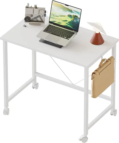 Vista 30 de Mericonia Escritorio de computador, escritorio de juegos para espacios pequeños, mesa moderna de estilo simple para oficina en casa, mesa de estudio