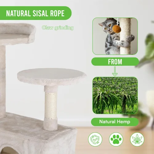 Vista 7 de 24/7 Shop at Home Court - Torre de árbol para gatos de varios niveles de 54 pulgadas con bola colgante y postes rascadores para gatos