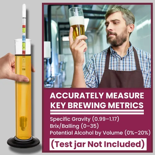 Vista 2 de Fermtech Kit de hidrómetro de triple escala de vidrio – Prueba ABV, Brix, gravedad para vino, cerveza, aguamiel y kombucha, con paño de microfibra
