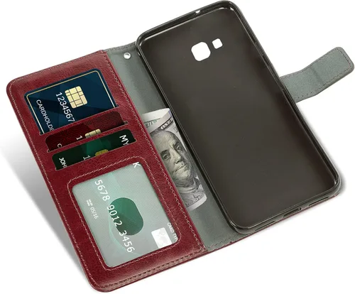 Vista 2 de Asuwish Funda tipo cartera compatible con Samsung Galaxy J4 Plus, protector de pantalla de vidrio templado y soporte de piel con tapa para tarjetas
