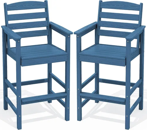 Vista 19 de SERWALL Juego de 2 sillas Adirondack altas Adirondack de gran tamaño, taburetes de bar con altura de barra para exteriores, juego de sillas