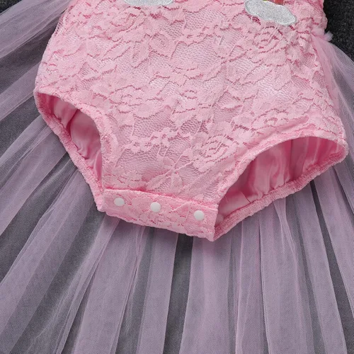 Vista 12 de Traje de bebé niña primer cumpleaños traje de encaje tul mameluco princesa tutú vestido de un año cumpleaños pastel Smash fotografía ropa