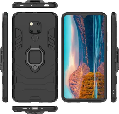 Vista 4 de Compatible con Huawei Mate 20 X, soporte de anillo de metal, a prueba de golpes, carcasa rígida (funciona con soporte magnético para automóvil)