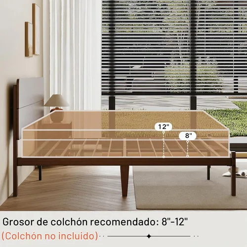 Vista 7 de Marco de cama individual de madera de bambú maciza de 14 pulgadas de alto con cabecero, soporte de listones de metal resistente, fácil montaje,