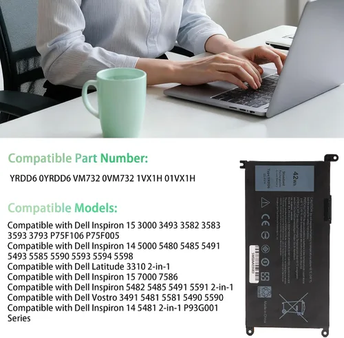 Vista 5 de Batería de repuesto para Dell Inspiron 14 15 3000 5000 3493 3582 5480 5485 5491 5493 5585 5590 5593 5593 5594 5698 P93G; 001 7 586 Vostro 3491 VM732