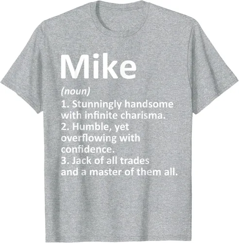 Vista 47 de MIKE Definition - Camiseta divertida para regalo de cumpleaños con nombre personalizado, Negro, S