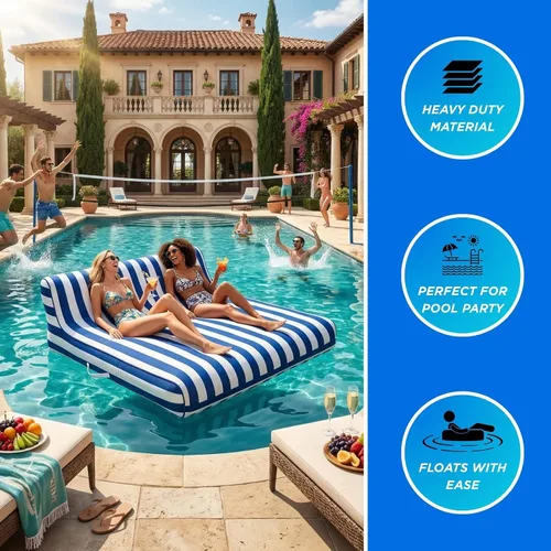 Vista 8 de Tapizado grande doble, 2 personas elegante flotador de piscina reclinable, silla flotante extra grande y respaldo, lago resistente, playa, tubo