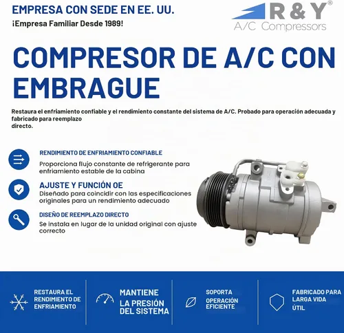 Vista 2 de Compresor de aire acondicionado automotriz RYC y embrague de A/C AEG320