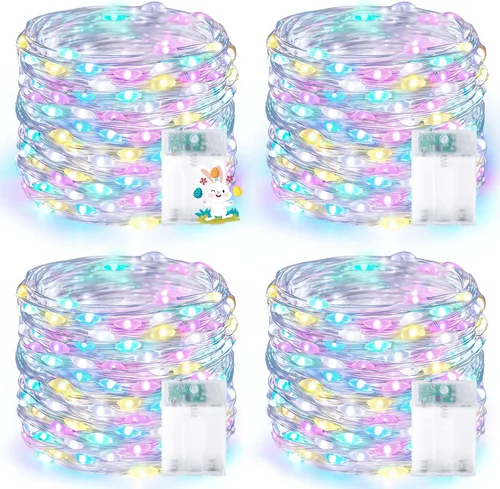 Vista 38 de Serie de luces LED RGB parpadeantes que cambian de color, funciona con pilas, para decoración de interiores y exteriores, con temporizador y control