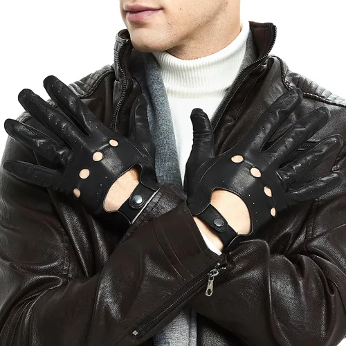 Vista 2 de ZLUXURQ Guantes de conducción profesionales de cuero con pantalla táctil para hombre, sin forro - Suaves y delgados de piel de cordero italiano