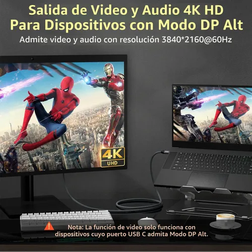 Vista 5 de QCEs Cable corto USB C a USB C 3.2 Gen 2 de 1.65 pies, transferencia de datos de alta velocidad de 20 Gbps, pantalla 4K, carga rápida de 100 W