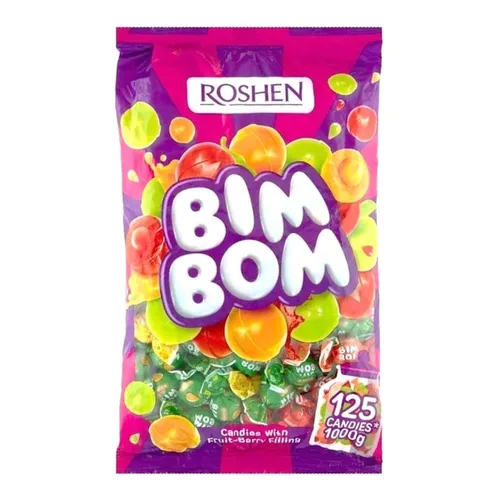 Vista 7 de Roshen Bim Bom Caramelos Duros – Caramelos surtidos rellenos de frutas y bayas, envueltos individualmente, a granel de 16.5 oz (468g)
