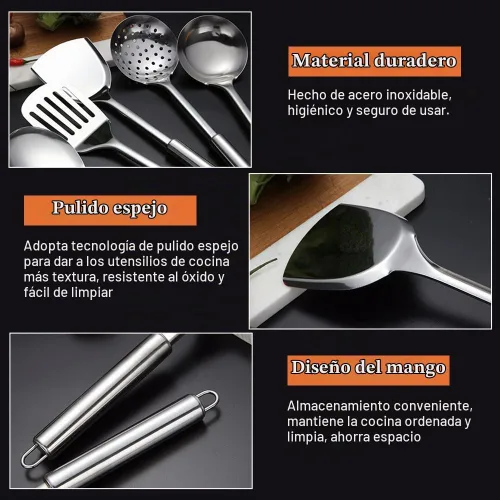 Vista 6 de Juego de utensilios de cocina de acero inoxidable de 5 piezas, herramientas