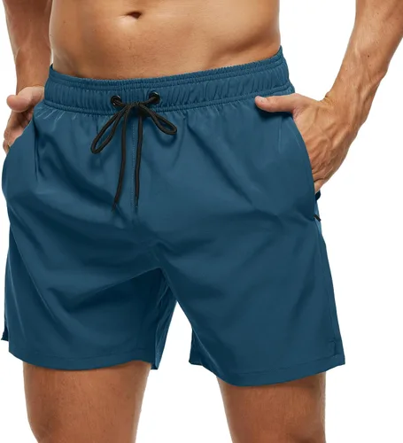 Vista 17 de SILKWORLD Traje de baño para hombre, pantalones cortos de playa de secado rápido con bolsillos Ejército Verde-ag