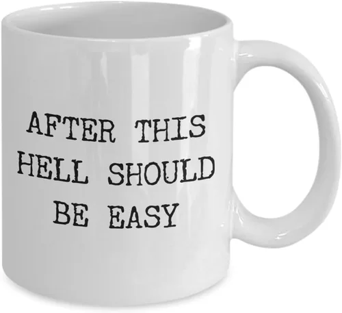Vista 2 de HollyWood & Twine Taza de café sarcástica de cerámica con texto en inglés "After This Hell Should Be Easy