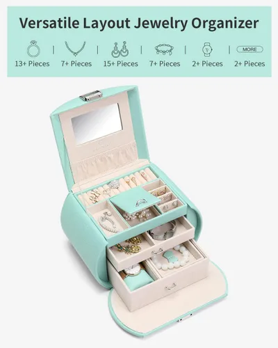 Vista 4 de Caja de joyería Vlando para niñas, estilo princesa, diseño de media luna (color verde)