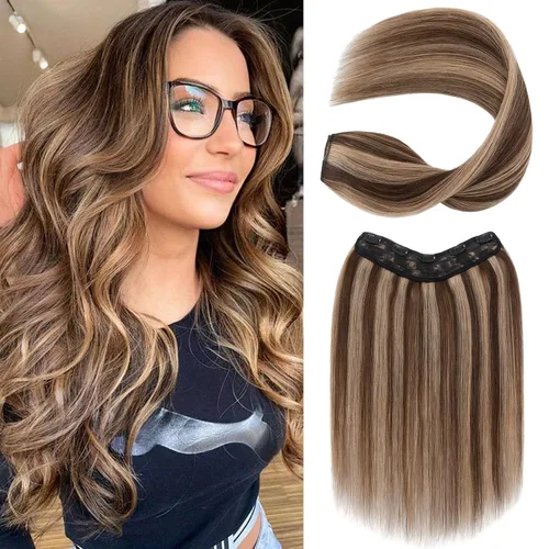 Vista 8 de S-noilite Extensiones de cabello con clip de una pieza, 5 clips, cabeza completa 3/4, trama en V, red de encaje de cabello más grueso, cabello #01