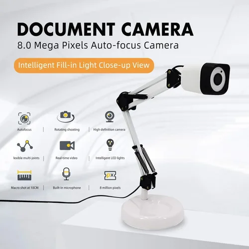Vista 2 de Cámara de documentos para profesores, 8mp con enfoque automático y luz suplementaria LED, excelente para educación a distancia y conferencias web