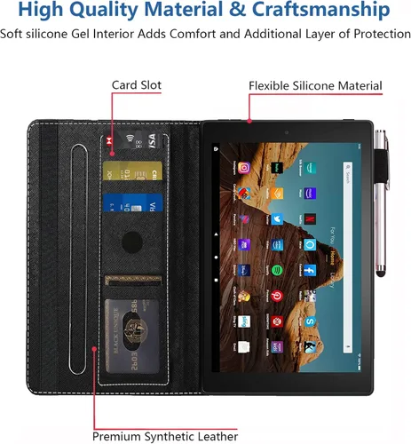 Vista 7 de Funda para tablet Amazon Fire HD 10 de 10.1 pulgadas (9ª/7ª generación, versión 2019/2017) – Funda de piel sintética con soporte para tarjeta