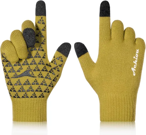 Vista 27 de Achiou Winter Gloves for Men and Women, Touchscreen Soft Knit Gloves Camello almendra
