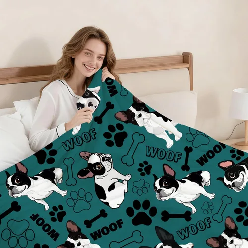 Vista 6 de Bonita manta de franela suave y acogedora de Boston Terrier, decoración de ropa de cama para niños y adultos, regalos para amantes de los perros