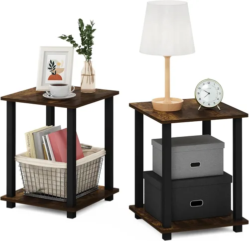 Vista 10 de Furinno Mesa auxiliar con marco de metal simplista, 1 paquete, pino ámbar