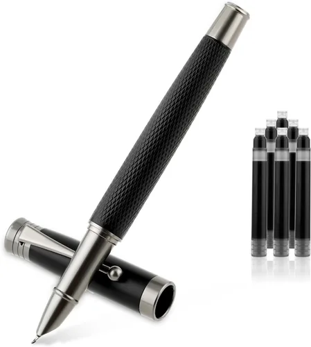 Vista 8 de TIESOME Juego de pluma estilográfica de lujo, pluma estilográfica de metal con 6 cartuchos de tinta de 0.102 in, bolígrafos de caligrafía de Punta