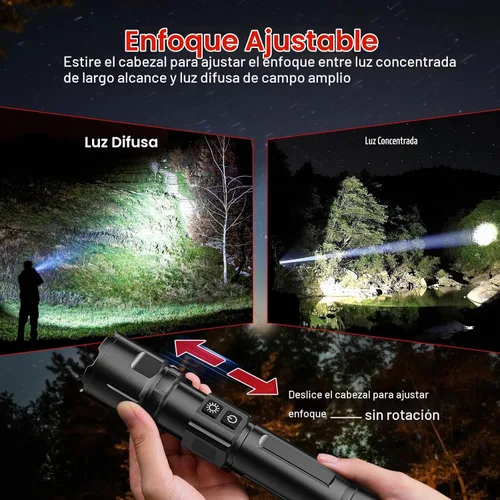 Vista 4 de Linterna 20000 Lúmenes Altos Recargable - Paquete de 2 Luz LED Flash Súper Brillante de 30W 24H de Larga Duración y Haz de 5000ft USB C Linterna
