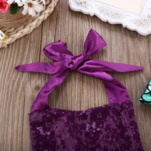 Vista 5 de Mameluco de lentejuelas para bebé niña vestido de sirena disfraz de fiesta recién nacida body brillante con diadema