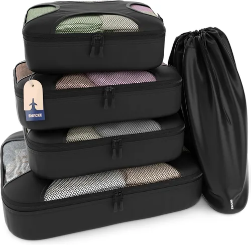 Vista 28 de Shacke Juego de 5 cubos de embalaje para viajes con bolsa de lavandería Juego de 5 - Air Black
