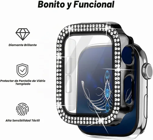 Vista 2 de Correa magnética compatible con Apple Watch 38mm 40mm 41mm 42mm 44mm 45mm 46mm, correa de metal de acero inoxidable con funda brillante y protector
