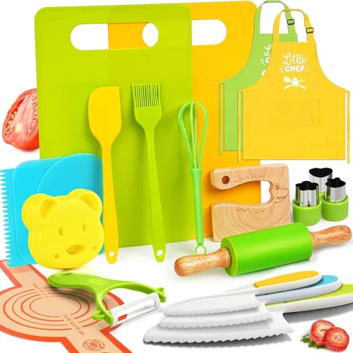 Vista 12 de Yeeammk Montessori - Juego de cuchillos para niños pequeños, 3 cuchillos seguros para niños para cocina real, juegos de cocina, herramientas
